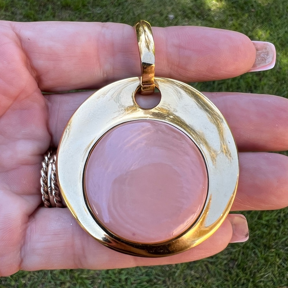 Joan Rivers Large Gold-Tone Pink Stone Circle
Reversible Pendant